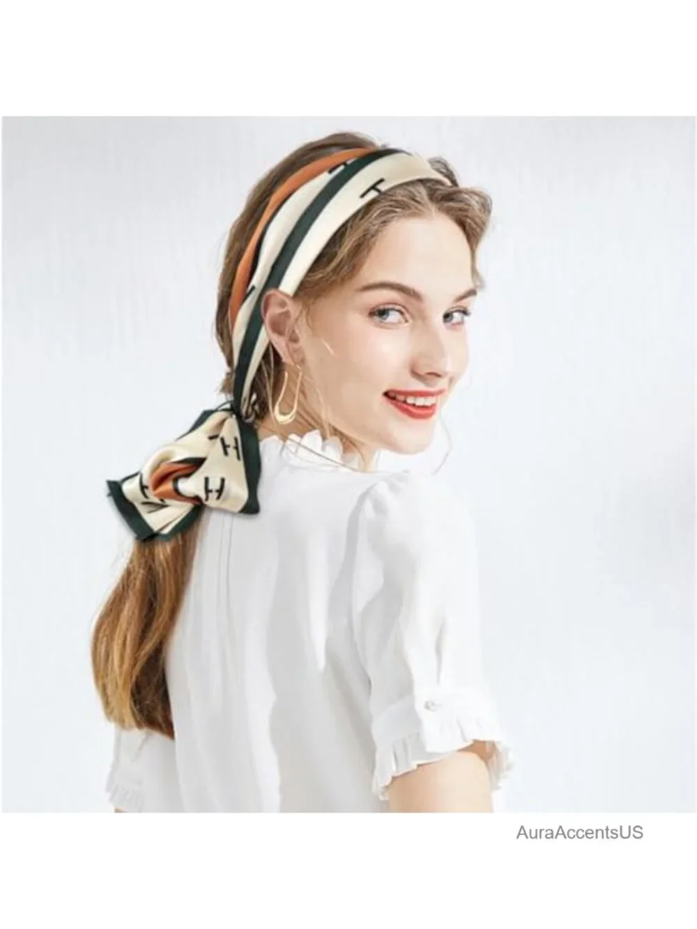 Silk Feel Satin Printed Scarf Head Wrap Hair Band 7x59 Inches